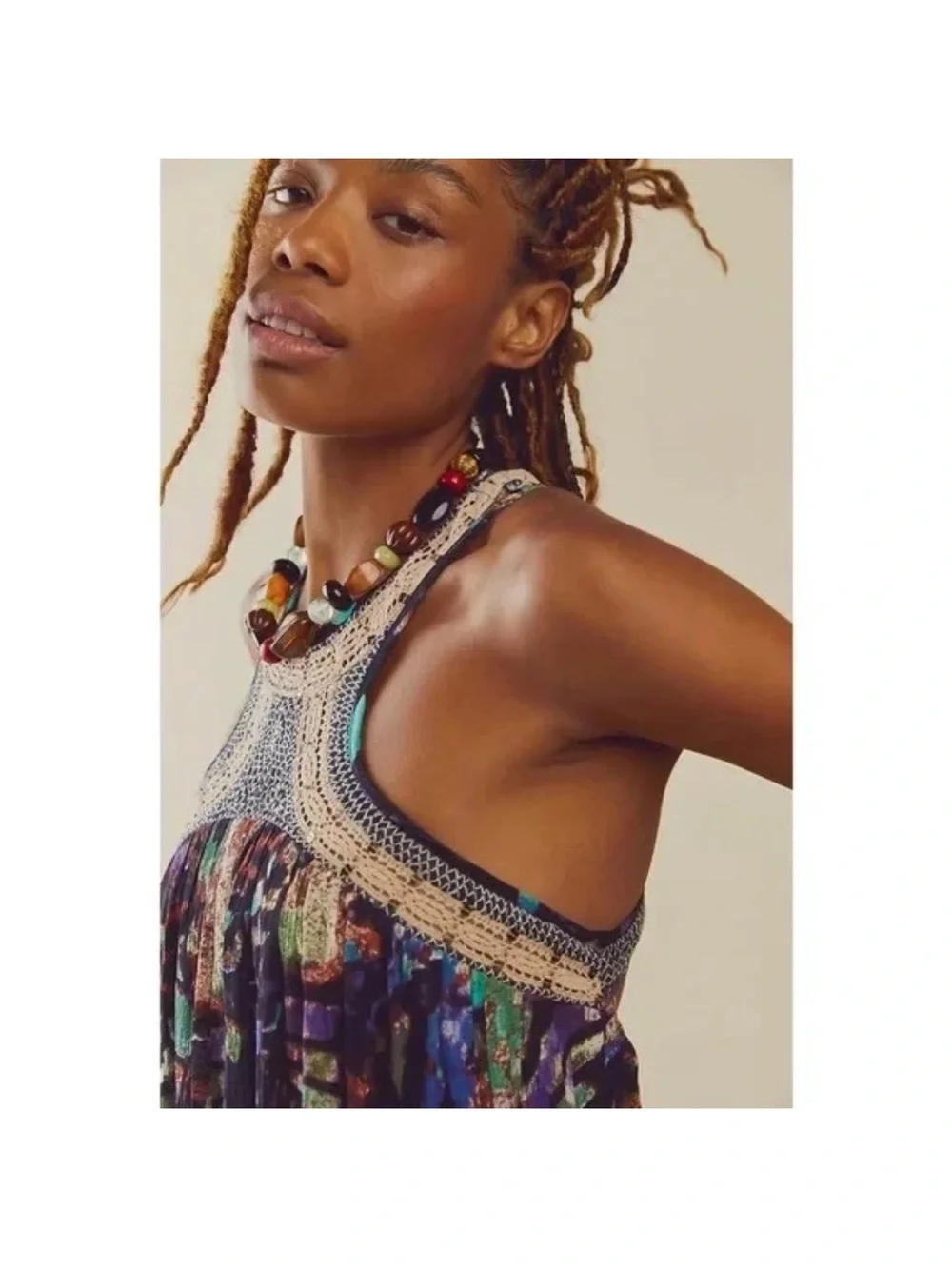 Free People Monarch Maxi dress Black Multicolor Crochet Yoke Maxi Dress Feminine